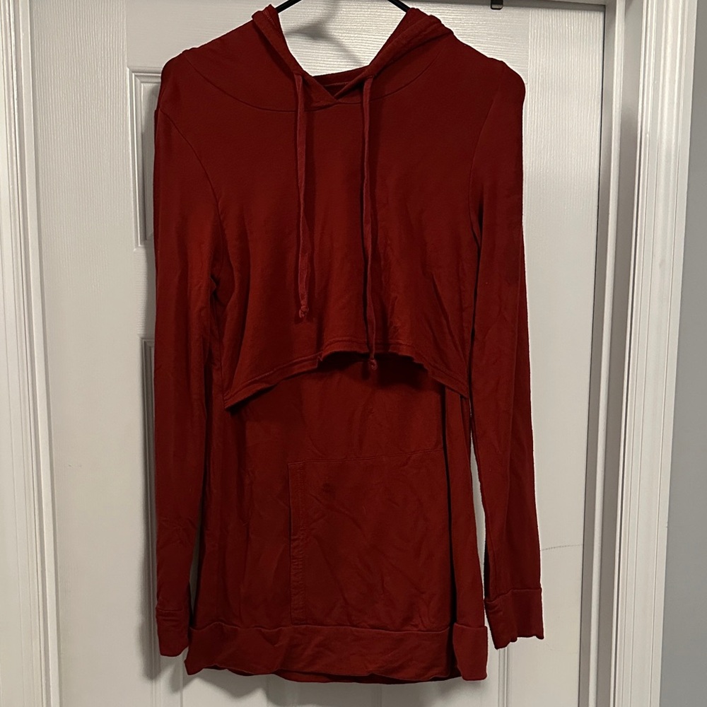 Latched Mama Women’s Tunic Nursing Hoodie - Deep Red. Small